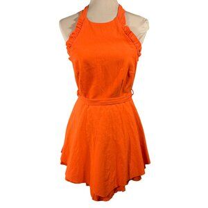 New Saints + Secrets Halter Mini Dress Tangerine S Small Layered Hem Cotton